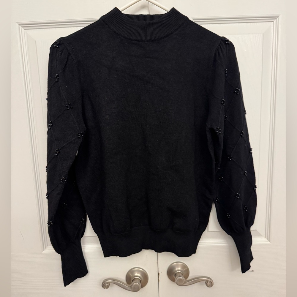 Nanette Lepore Black Knit Top With Beaded Sleeves